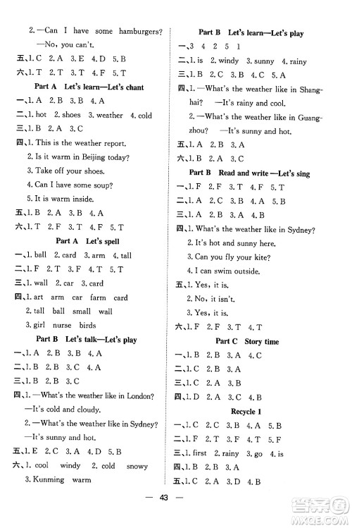 合肥工业大学出版社2024年春快乐学习小学英语随堂练四年级英语下册人教PEP版答案 合肥工业大学出版社2024年春快乐学习小学英语随堂练四年级英语下册人教PEP版答案