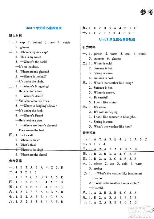 湖南教育出版社2024年春学科素养与能力提升四年级英语下册湘少版答案 湖南教育出版社2024年春学科素养与能力提升四年级英语下册湘少版答案