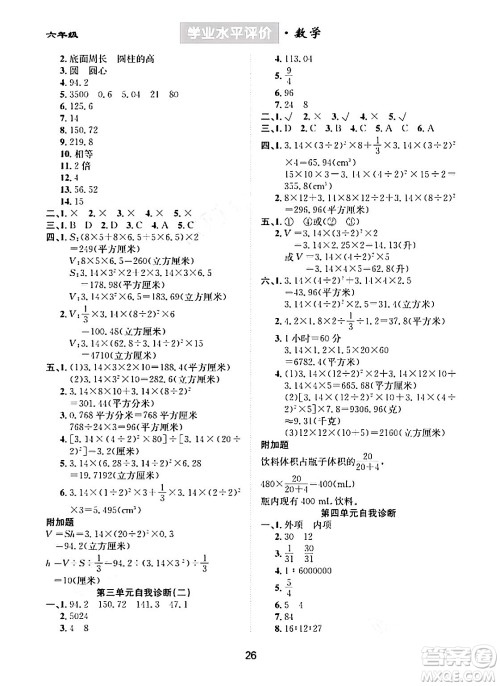 崇文书局2024年春学业水平评价核心素养提升专练六年级数学下册人教版答案