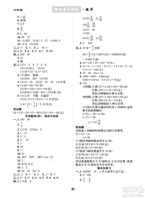 崇文书局2024年春学业水平评价核心素养提升专练六年级数学下册人教版答案