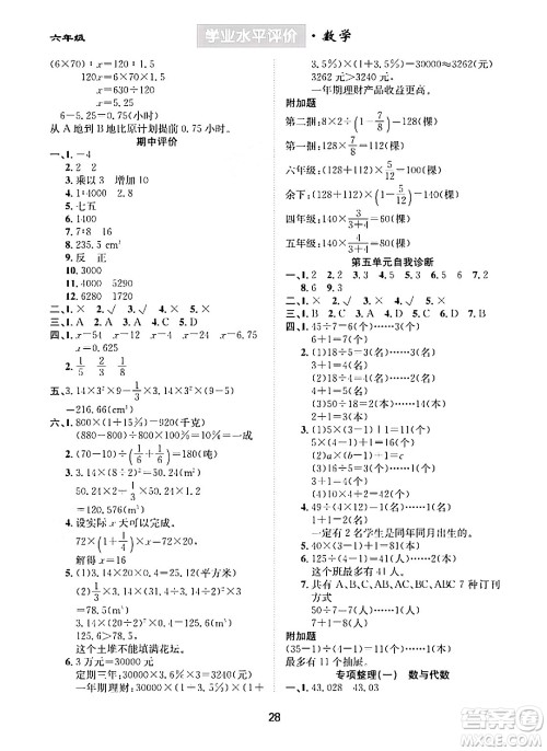 崇文书局2024年春学业水平评价核心素养提升专练六年级数学下册人教版答案