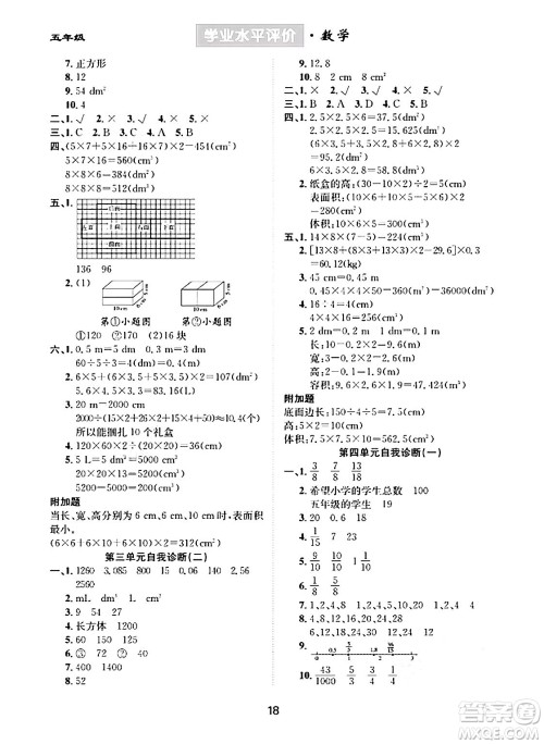 崇文书局2024年春学业水平评价核心素养提升专练五年级数学下册人教版答案