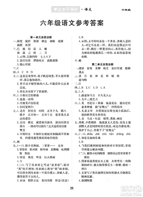 崇文书局2024年春学业水平评价核心素养提升专练六年级语文下册通用版答案