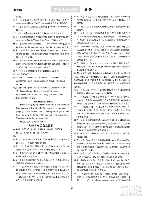 崇文书局2024年春学业水平评价核心素养提升专练七年级英语下册人教版答案
