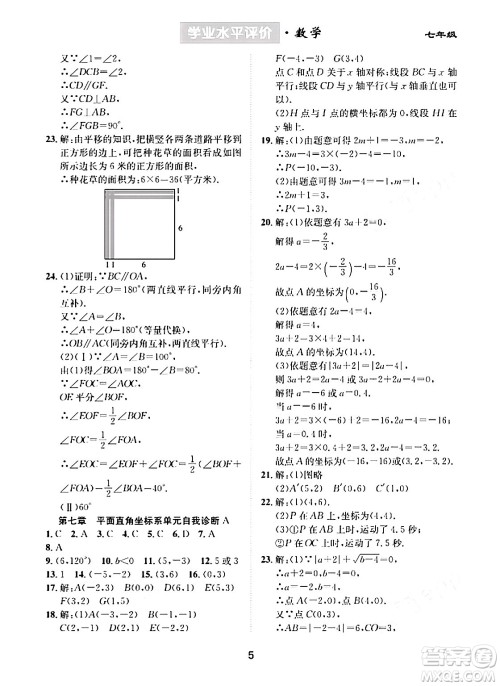 崇文书局2024年春学业水平评价核心素养提升专练七年级数学下册人教版答案
