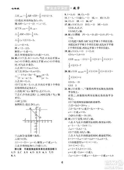 崇文书局2024年春学业水平评价核心素养提升专练七年级数学下册人教版答案