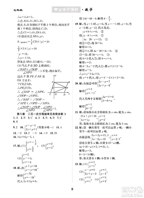 崇文书局2024年春学业水平评价核心素养提升专练七年级数学下册人教版答案