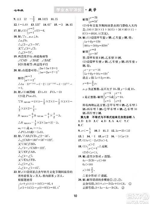 崇文书局2024年春学业水平评价核心素养提升专练七年级数学下册人教版答案