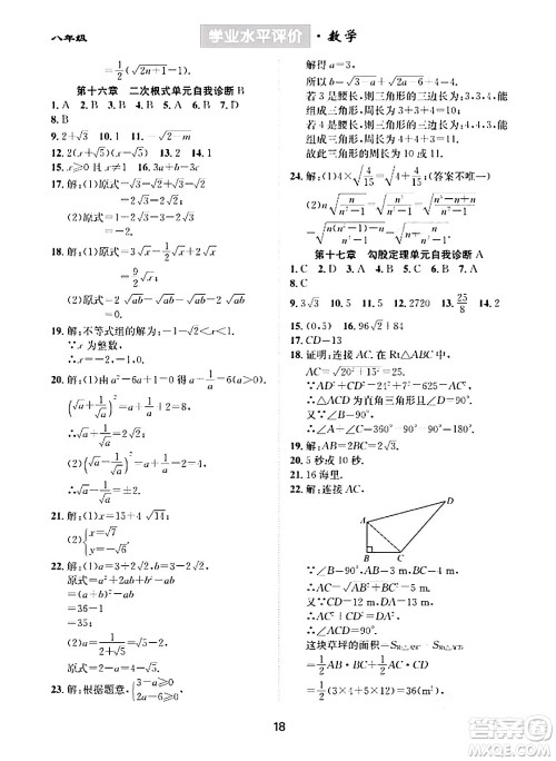 崇文书局2024年春学业水平评价核心素养提升专练八年级数学下册人教版答案