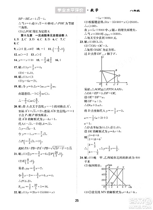 崇文书局2024年春学业水平评价核心素养提升专练八年级数学下册人教版答案