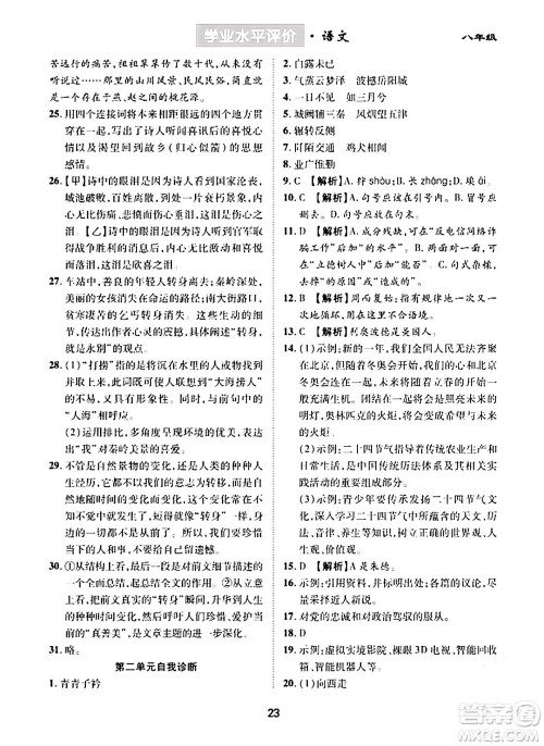 崇文书局2024年春学业水平评价核心素养提升专练八年级语文下册通用版答案