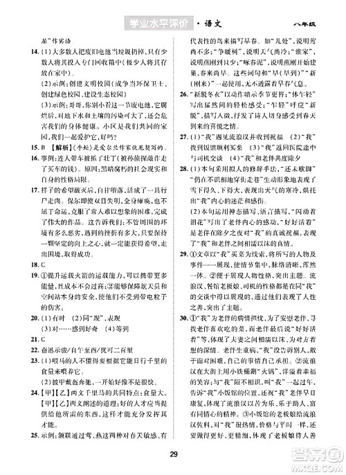 崇文书局2024年春学业水平评价核心素养提升专练八年级语文下册通用版答案