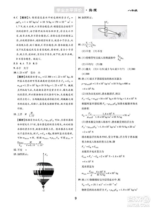 崇文书局2024年春学业水平评价核心素养提升专练八年级物理下册人教版答案