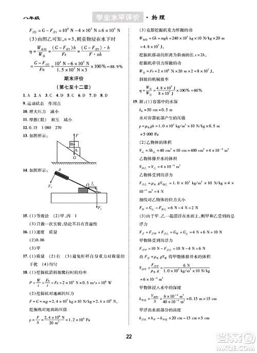 崇文书局2024年春学业水平评价核心素养提升专练八年级物理下册人教版答案