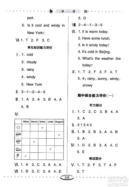 青岛出版社2024年春智慧学习四年级英语下册通用版答案