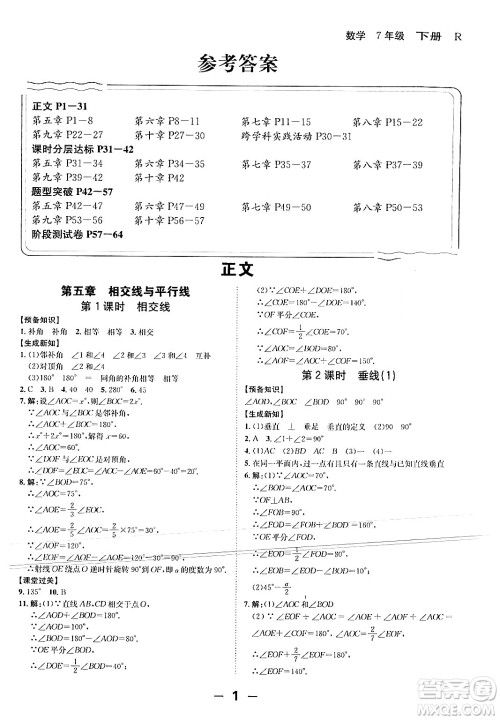 延边大学出版社2024年春全程突破初中同步导学案七年级数学下册人教版答案