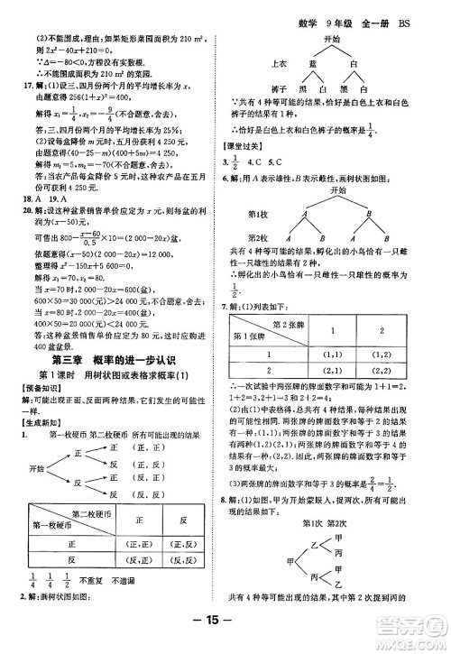 延边大学出版社2024年春全程突破初中同步导学案九年级数学下册人教版答案