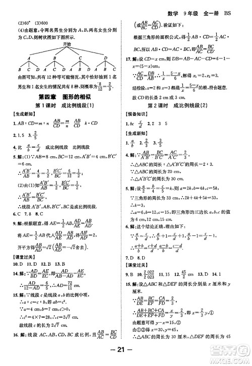 延边大学出版社2024年春全程突破初中同步导学案九年级数学下册人教版答案