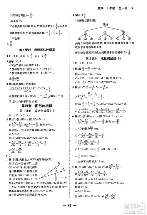 延边大学出版社2024年春全程突破初中同步导学案九年级数学下册人教版答案