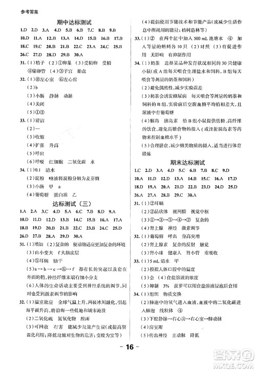 延边大学出版社2024年春全程突破初中同步导学案七年级生物下册人教版答案 延边大学出版社2024年春全程突破初中同步导学案七年级生物下册人教版答案