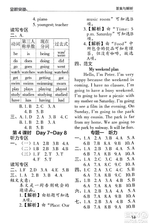 北方妇女儿童出版社2024年春全程突破六年级英语下册人教版答案