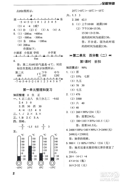 北方妇女儿童出版社2024年春全程突破六年级数学下册人教版答案