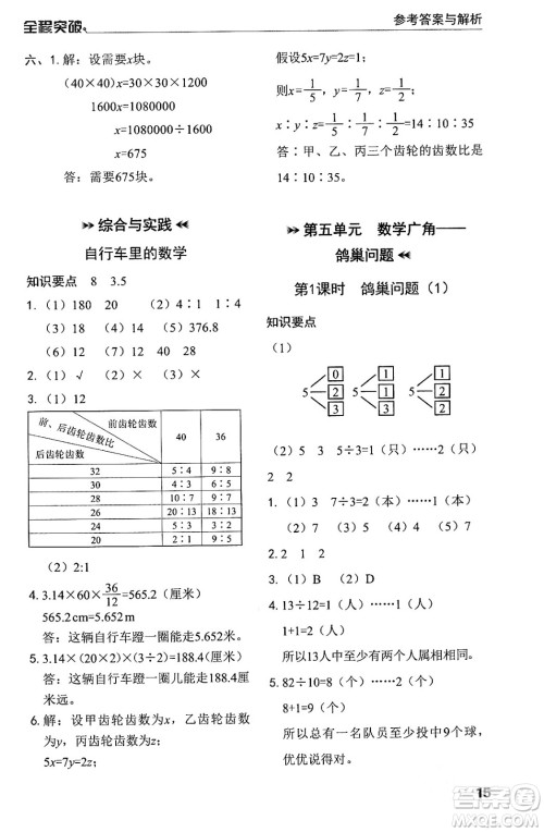 北方妇女儿童出版社2024年春全程突破六年级数学下册人教版答案