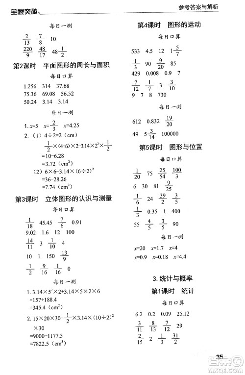北方妇女儿童出版社2024年春全程突破六年级数学下册人教版答案 北方妇女儿童出版社2024年春全程突破六年级数学下册人教版答案