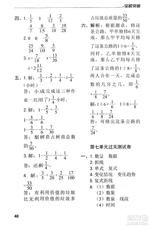 北方妇女儿童出版社2024年春全程突破五年级数学下册人教版答案