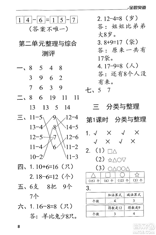 北方妇女儿童出版社2024年春全程突破一年级数学下册人教版答案