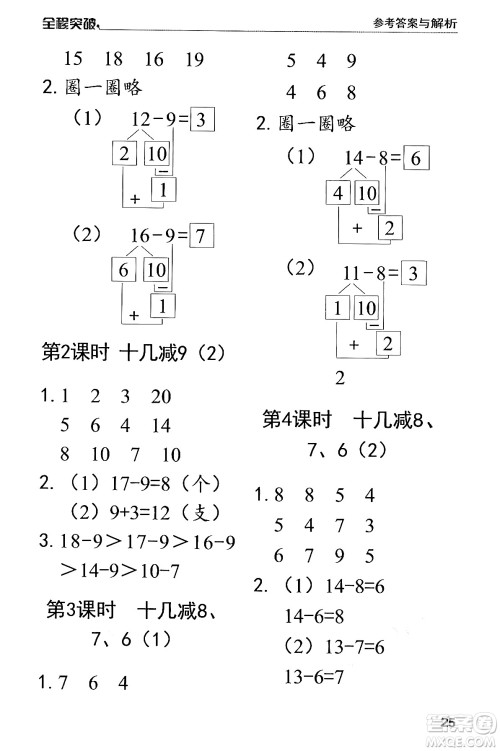 北方妇女儿童出版社2024年春全程突破一年级数学下册人教版答案