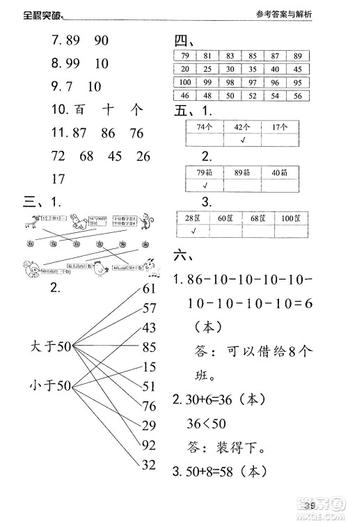 北方妇女儿童出版社2024年春全程突破一年级数学下册人教版答案