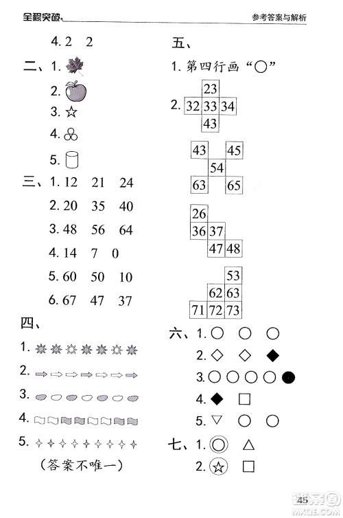 北方妇女儿童出版社2024年春全程突破一年级数学下册人教版答案