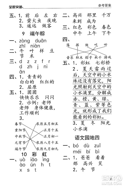 北方妇女儿童出版社2024年春全程突破一年级语文下册通用版答案