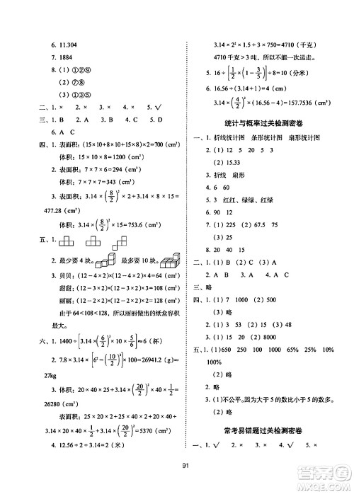 长春出版社2024年春期末冲刺100分完全试卷六年级数学下册西师版答案