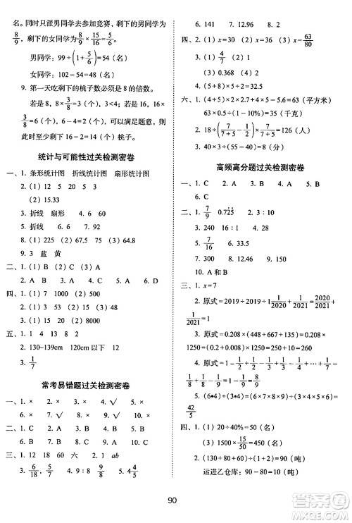 长春出版社2024年春期末冲刺100分完全试卷六年级数学下册苏教版答案