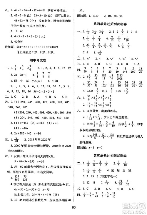 长春出版社2024年春期末冲刺100分完全试卷五年级数学下册苏教版答案