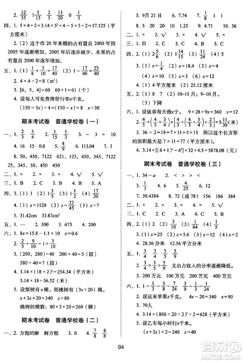 长春出版社2024年春期末冲刺100分完全试卷五年级数学下册苏教版答案
