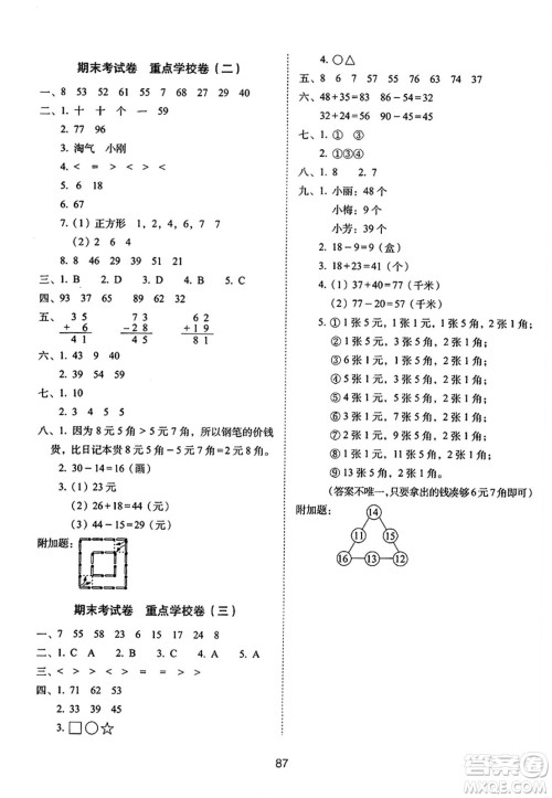 长春出版社2024年春期末冲刺100分完全试卷一年级数学下册苏教版答案