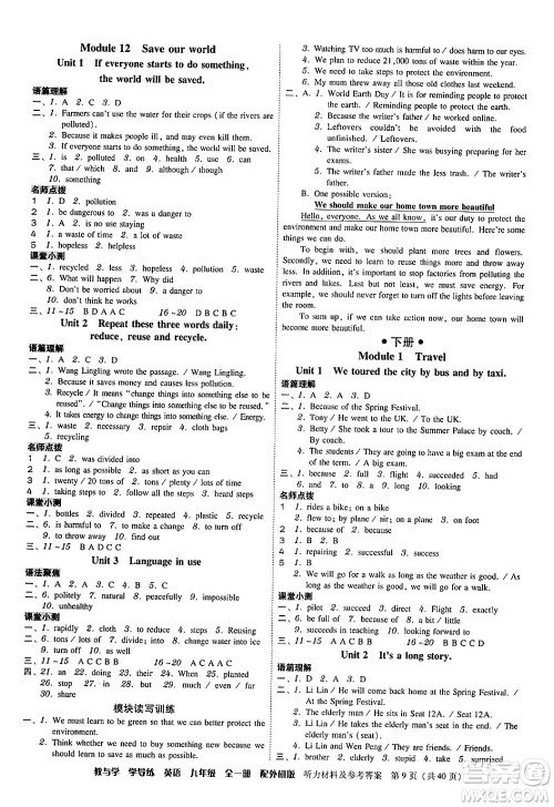 安徽人民出版社2024年春教与学学导练九年级英语下册外研版答案 安徽人民出版社2024年春教与学学导练九年级英语下册外研版答案