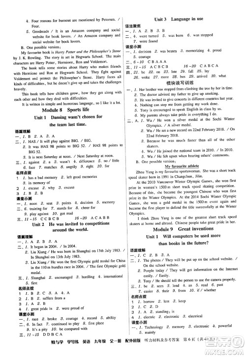 安徽人民出版社2024年春教与学学导练九年级英语下册外研版答案 安徽人民出版社2024年春教与学学导练九年级英语下册外研版答案
