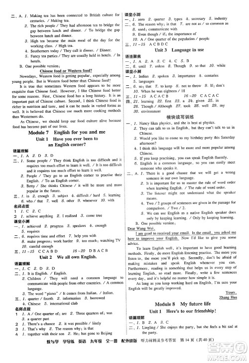 安徽人民出版社2024年春教与学学导练九年级英语下册外研版答案 安徽人民出版社2024年春教与学学导练九年级英语下册外研版答案