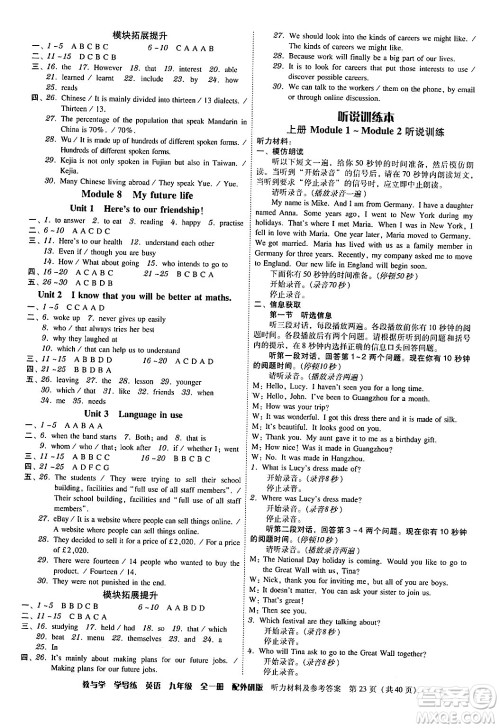 安徽人民出版社2024年春教与学学导练九年级英语下册外研版答案 安徽人民出版社2024年春教与学学导练九年级英语下册外研版答案
