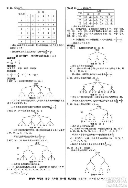 安徽人民出版社2024年春教与学学导练九年级数学下册人教版答案