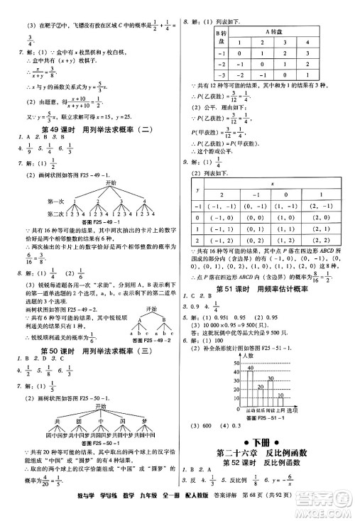 安徽人民出版社2024年春教与学学导练九年级数学下册人教版答案