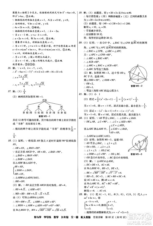 安徽人民出版社2024年春教与学学导练九年级数学下册人教版答案