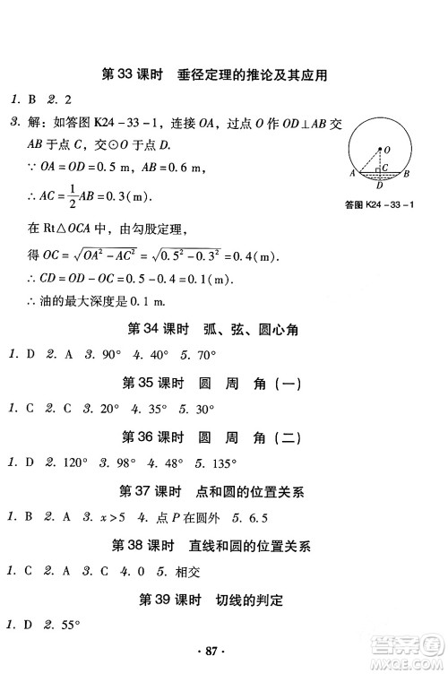 安徽人民出版社2024年春教与学学导练九年级数学下册人教版答案