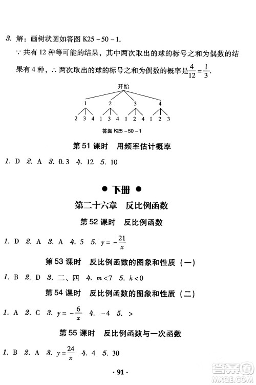 安徽人民出版社2024年春教与学学导练九年级数学下册人教版答案