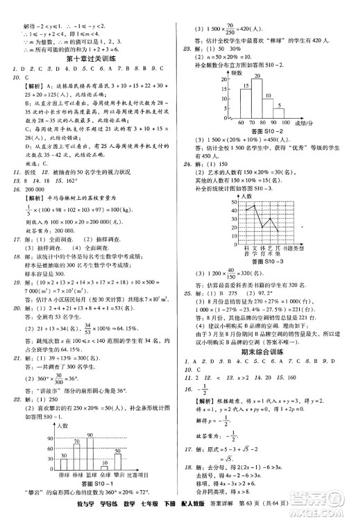 安徽人民出版社2024年春教与学学导练七年级数学下册人教版答案 安徽人民出版社2024年春教与学学导练七年级数学下册人教版答案