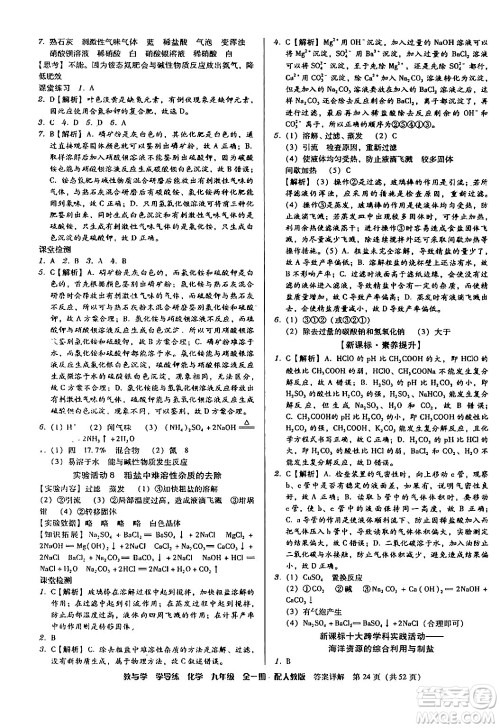 安徽人民出版社2024年春教与学学导练九年级化学下册人教版答案